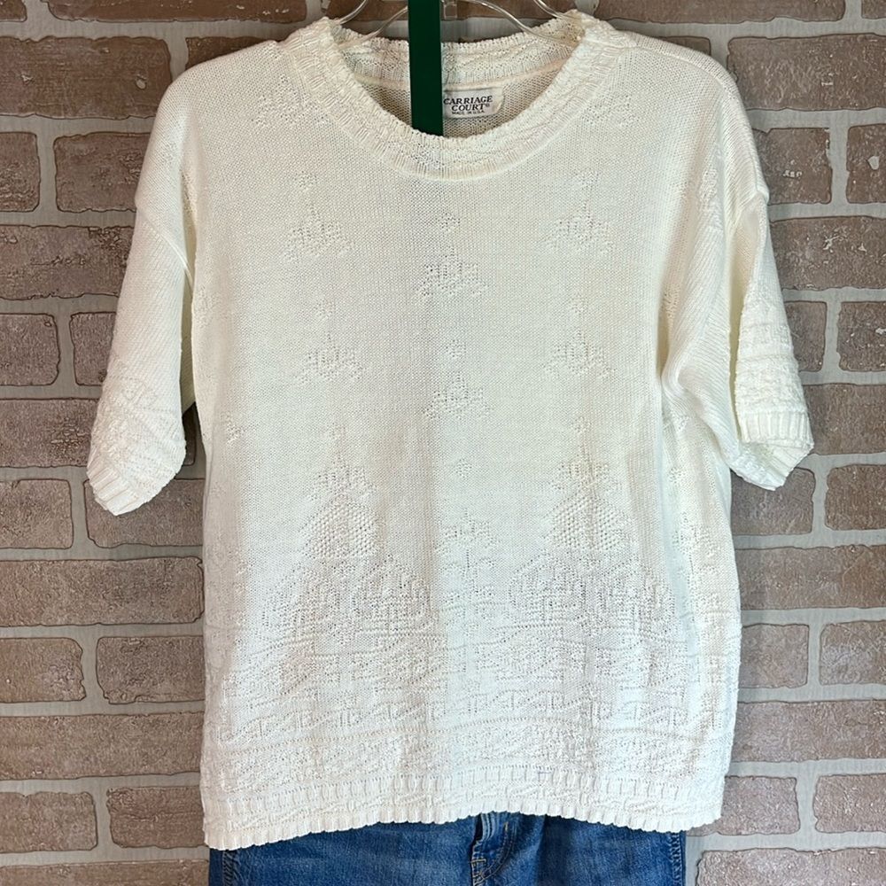 Vintage Granny Knit Sweater Top Textured Short Sleeve made uSA 🇺🇸 Cottagecore